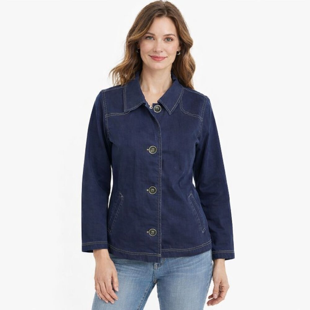 Y2K Denim & Co Stretch Denim Jean Jacket Large Navy Blue LIKE NEW